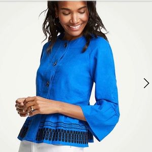 Ann Taylor embroidered flounce jacket linen/cotton